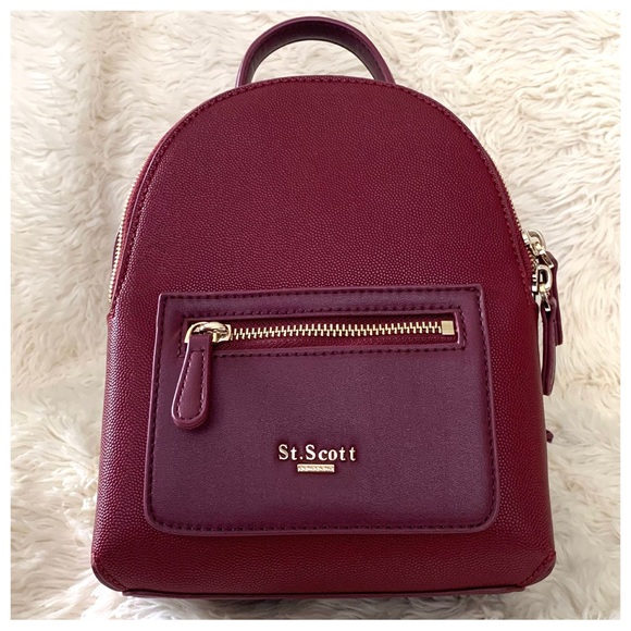 St. Scott London Burgundy Gold Hardware Mini Backpack Shoulder Bag Faux Leather - Picture 11 of 11